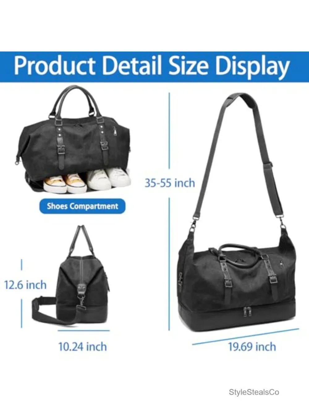 Canvas Travel Duffle Bag with Shoe Compartment Carry On Weekender